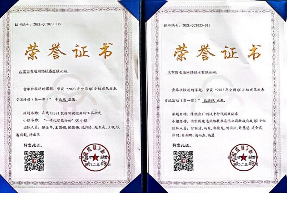 國(guó)網(wǎng)信通產(chǎn)業(yè)集團(tuán)國(guó)電通兩項(xiàng)QC成果分獲2023年全國(guó)QC小組成果二、三等獎(jiǎng)